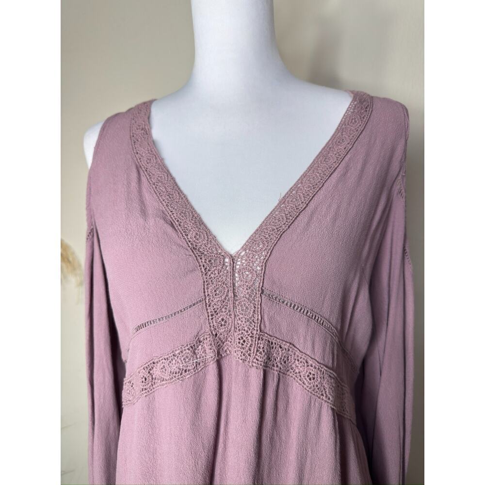 Y2K ASTR Label Silk Bohemian Hippie Peasant S Fairy Off Shoulder Pink Mini Dress - Picture 3 of 8